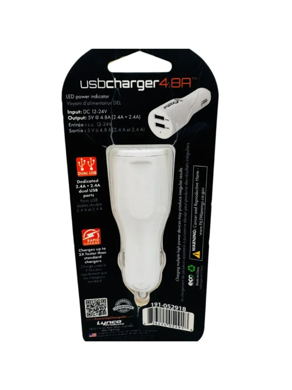 PowerUp! 4.8A Dual USB Car Charger For Tablets & Devices White Rapid Charge LED